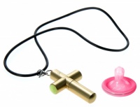 Кулон-вибратор в виде креста Cross Necklace (Цвет: золотой с желтым (светится в темноте))